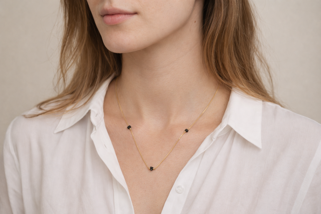 Set tří diamantů Gold, náramek a náhrdelník